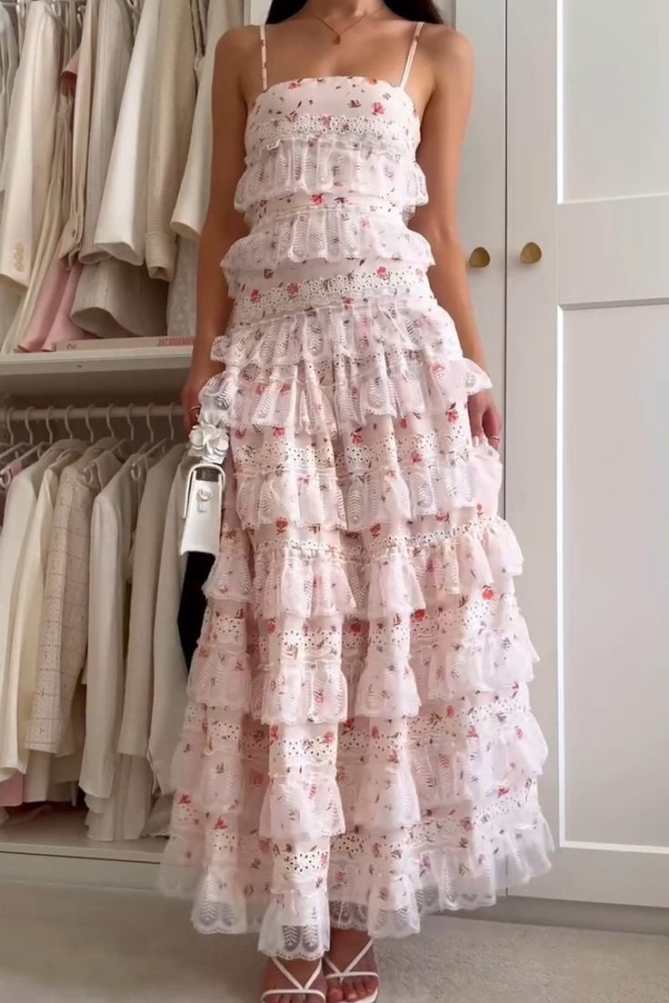 Pretty Square Sleeveless A-Line Tiered Floral Party Prom Dress
