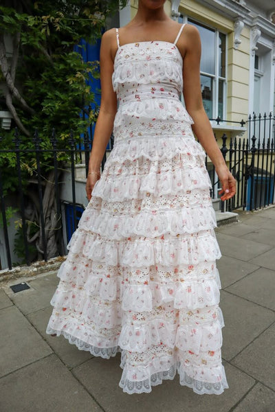 Pretty Square Sleeveless A-Line Tiered Floral Party Prom Dress