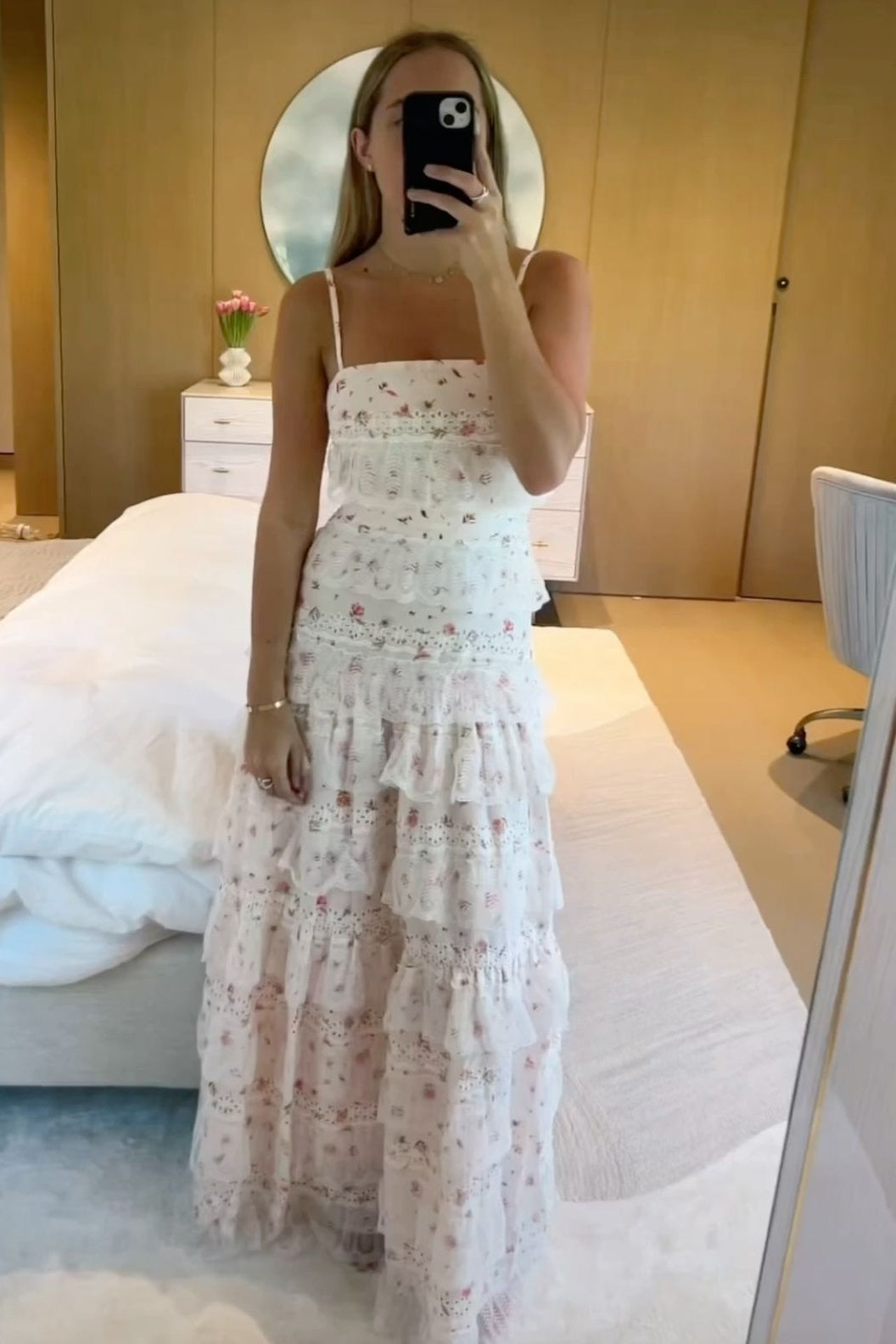 Pretty Square Sleeveless A-Line Tiered Floral Party Prom Dress