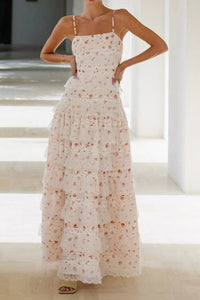 Pretty Square Sleeveless A-Line Tiered Floral Party Prom Dress