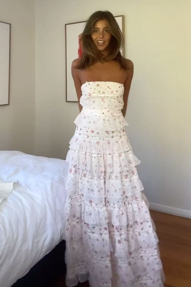 Pretty Square Sleeveless A-Line Tiered Floral Party Prom Dress
