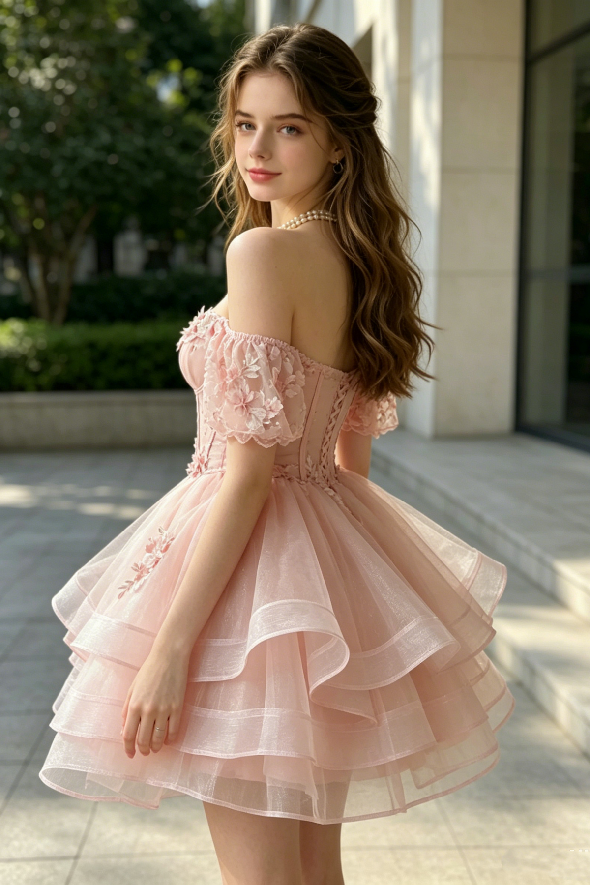 Princess Tiered Tulle A-Line Off-Shoulder Appliques Mini Party Homecoming Dress