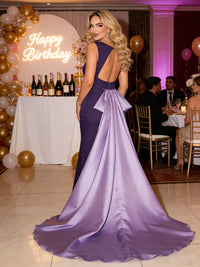 Purple Scoop Sleeveless Mermaid Mother Of Bride Dress With Train