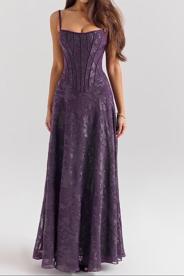 Purple Spaghetti Straps Empire A-Line Maxi Party Prom Dress