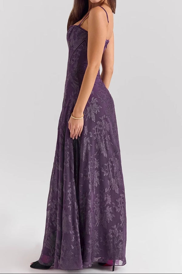 Purple Spaghetti Straps Empire A-Line Maxi Party Prom Dress