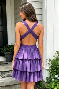Pluning V-Neck Pleated Cutout Ruffle Homecoming Dress