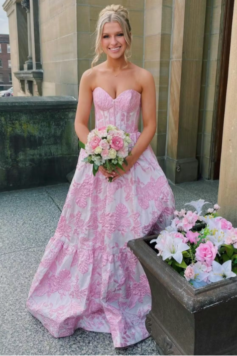  Elegant Sweetheart Blue Jacquard Satin A-Line Prom Dress