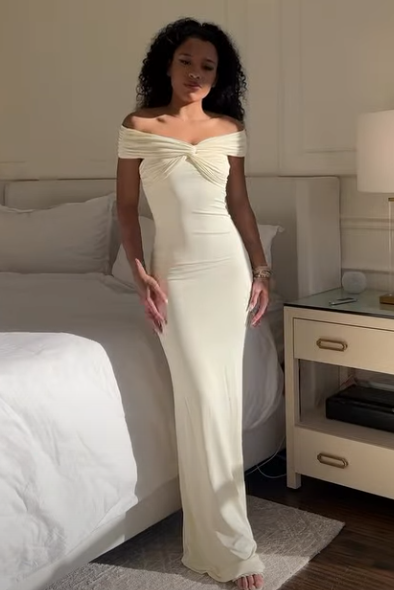 Classic Off-Shoulder Satin Fitted Maxi Party Prom Dress