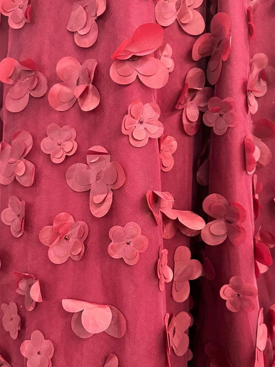 Red A-Line Empire Sleeveless 3D Floral Party Prom Dress With Leg Slit