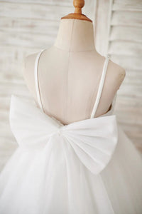 Round Backless A-Line Tulle Flower Girl Dress With Bow