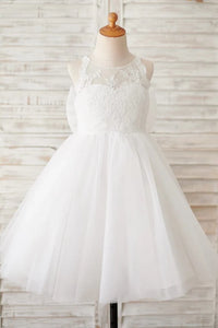 Round Backless A-Line Tulle Flower Girl Dress With Bow