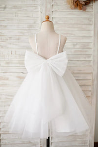 Round Backless A-Line Tulle Flower Girl Dress With Bow