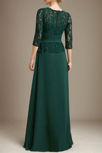 Round Quarter Sleeves Satin Lace Mother Of The Bride Dress