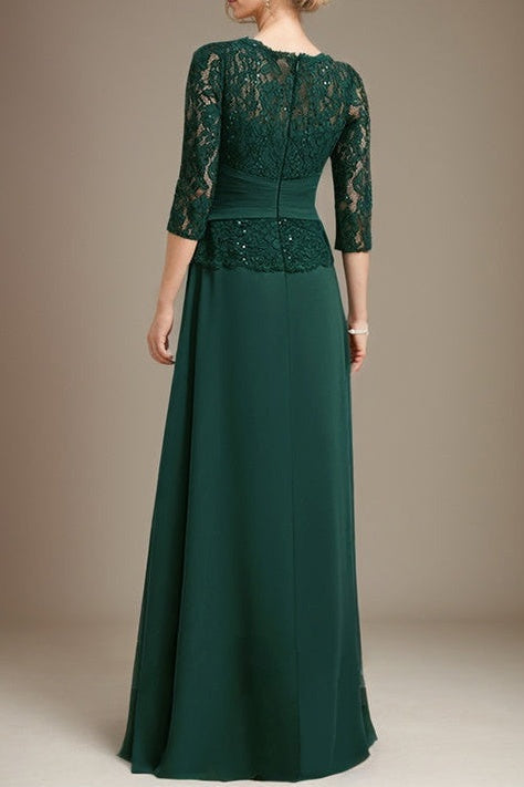 Round Quarter Sleeves Satin Lace Mother Of The Bride Dress