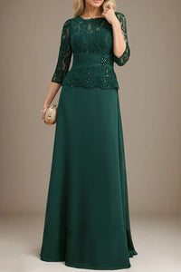 Round Quarter Sleeves Satin Lace Mother Of The Bride Dress