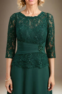 Round Quarter Sleeves Satin Lace Mother Of The Bride Dress
