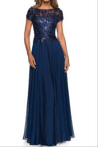 Round Short Sleeves Two Tone A-Line Floor-Length Mother Of Bride Dress