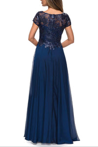Round Short Sleeves Two Tone A-Line Floor-Length Mother Of Bride Dress