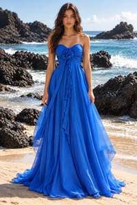Royal Blue Sweetheart Strapless Lace-Up A-Line Tiered Party Prom Dress