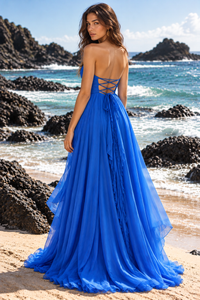Royal Blue Sweetheart Strapless Lace-Up A-Line Tiered Party Prom Dress