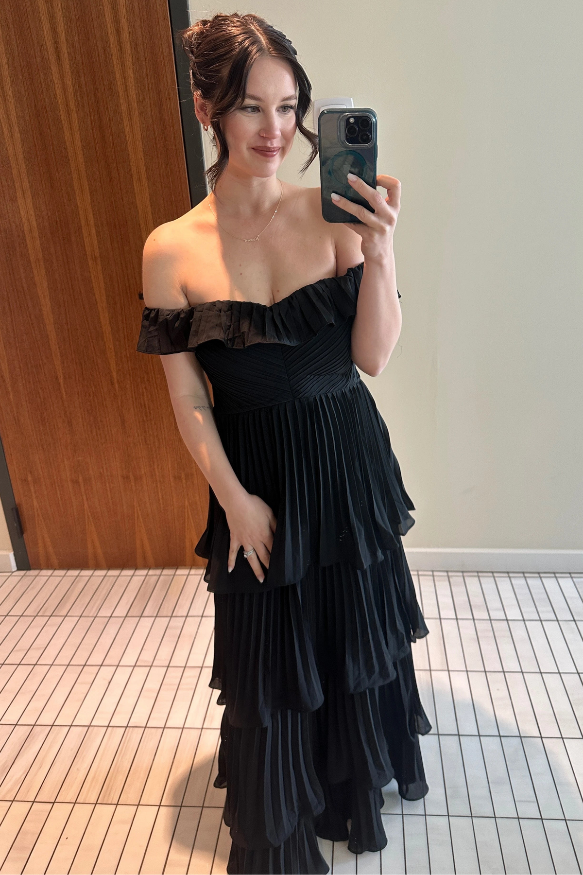 Ruffle Off-Shoulder A-Line Tiered Pleated Party Prom Dress