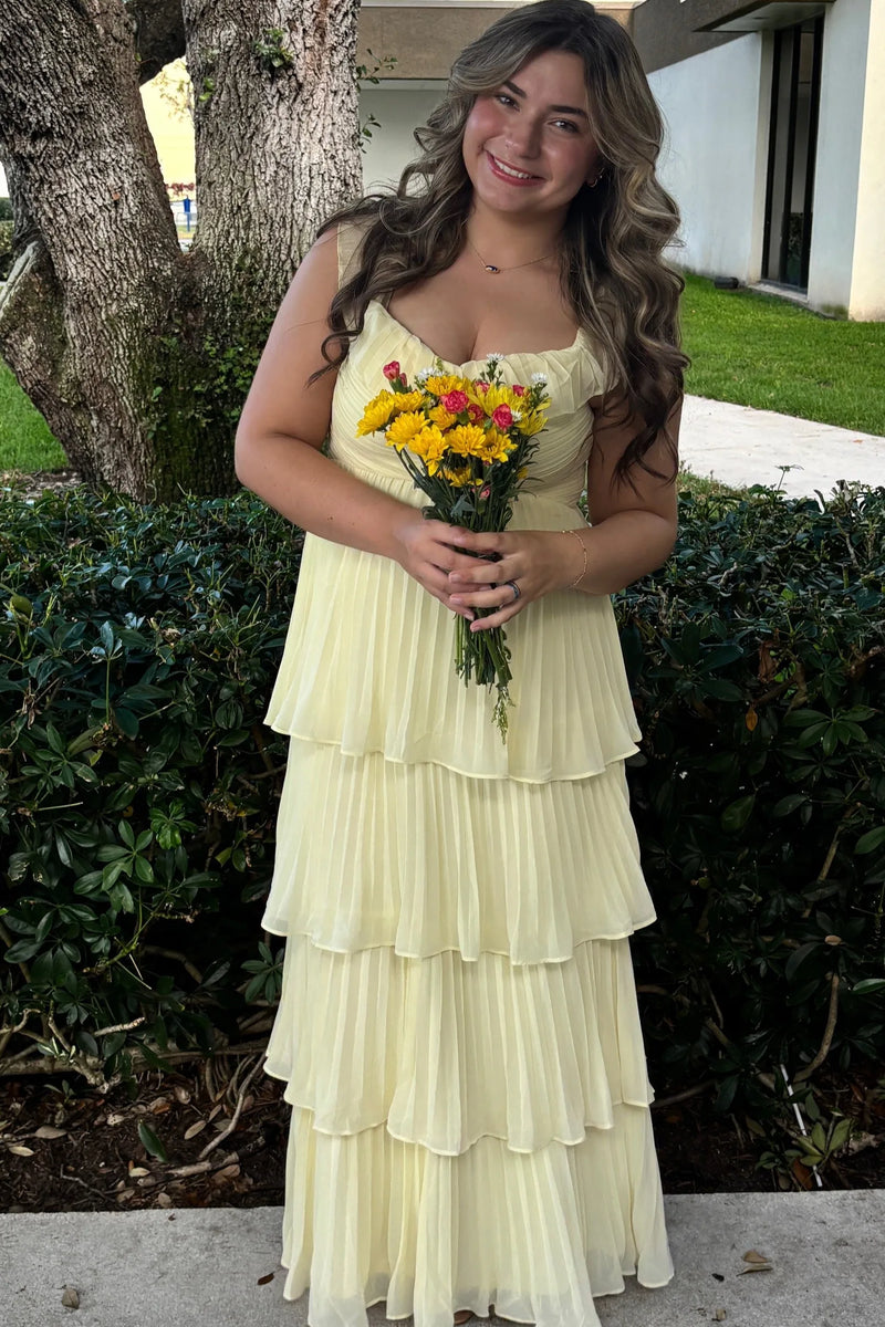 Ruffle Off-Shoulder A-Line Tiered Pleated Party Prom Dress