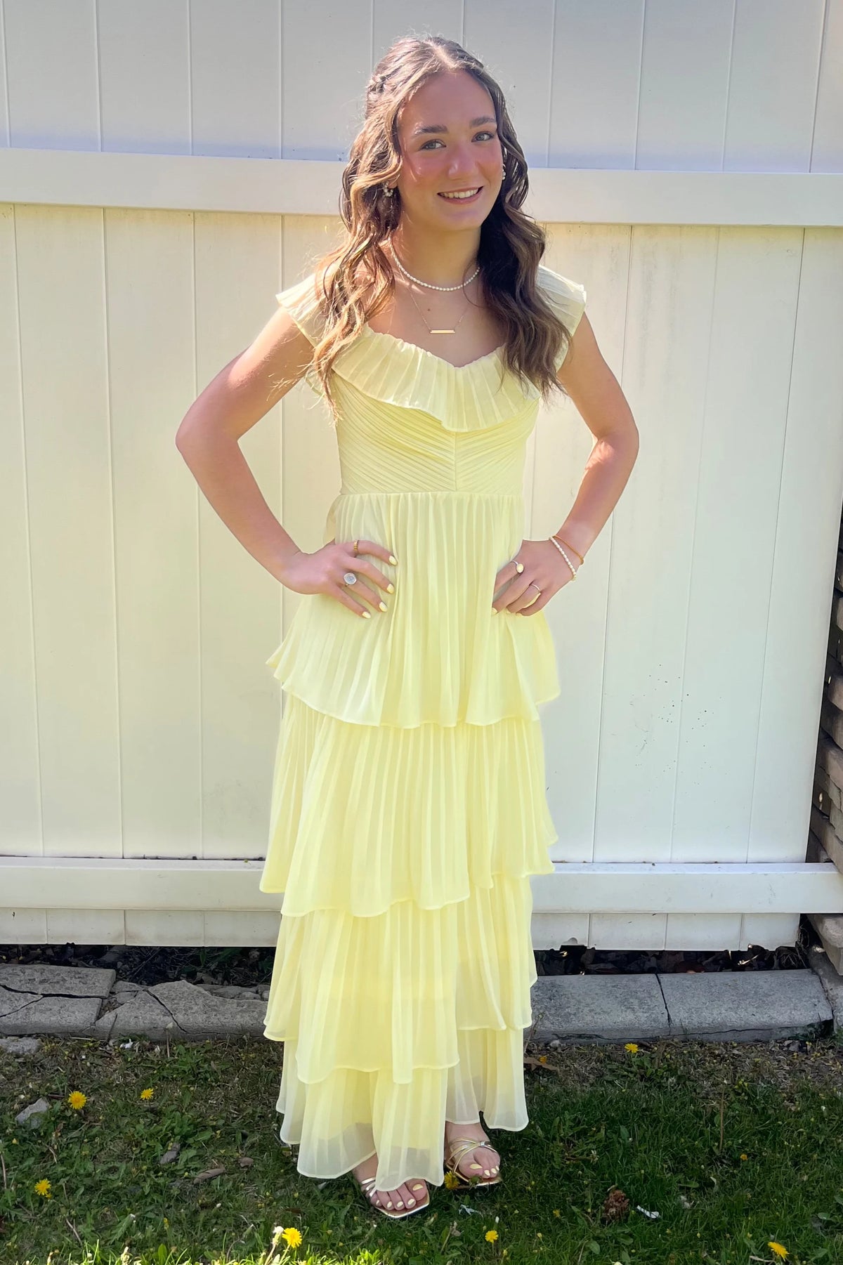 Ruffle Off-Shoulder A-Line Tiered Pleated Party Prom Dress