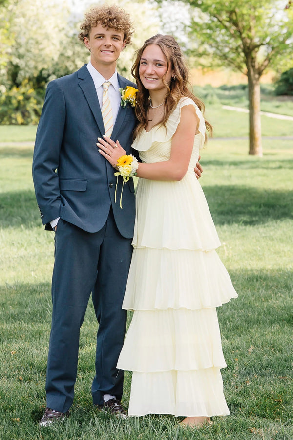 Ruffle Off-Shoulder A-Line Tiered Pleated Party Prom Dress