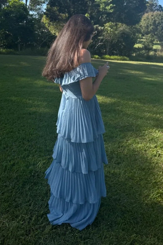 Ruffle Off-Shoulder A-Line Tiered Pleated Party Prom Dress