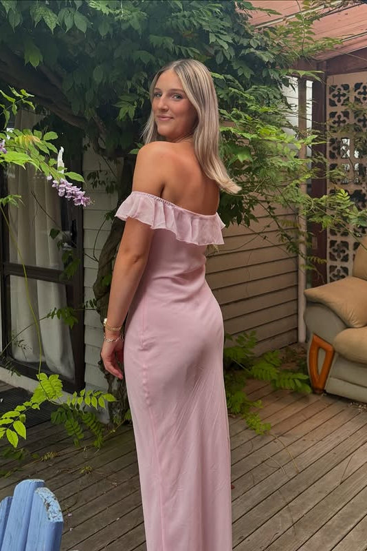 Ruffle Off-Shoulder Chiffon Maxi Fitted Party Prom Dress 