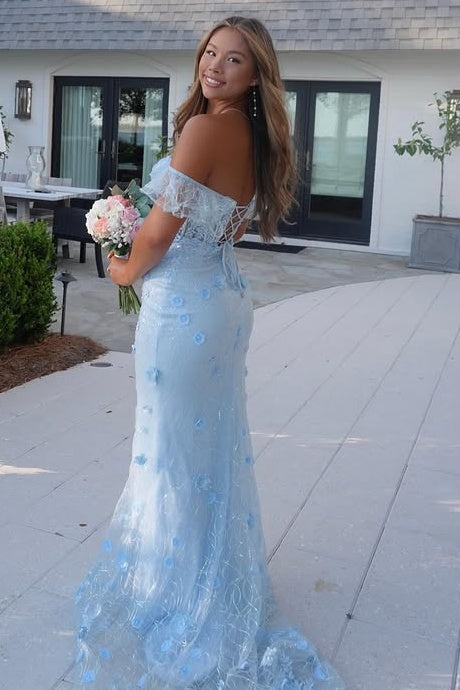 Ruffle Off-Shoulder Mermaid Lace Floral Appliques Party Prom Dress