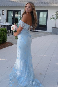 Ruffle Off-Shoulder Mermaid Lace Floral Appliques Party Prom Dress