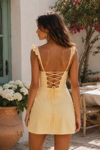 Ruffle Straps Lace-Up Satin Mini Party Homecoming Dress