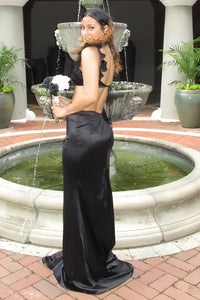 Ruffle Straps Satin Mermaid Two Piece Party Prom Dress