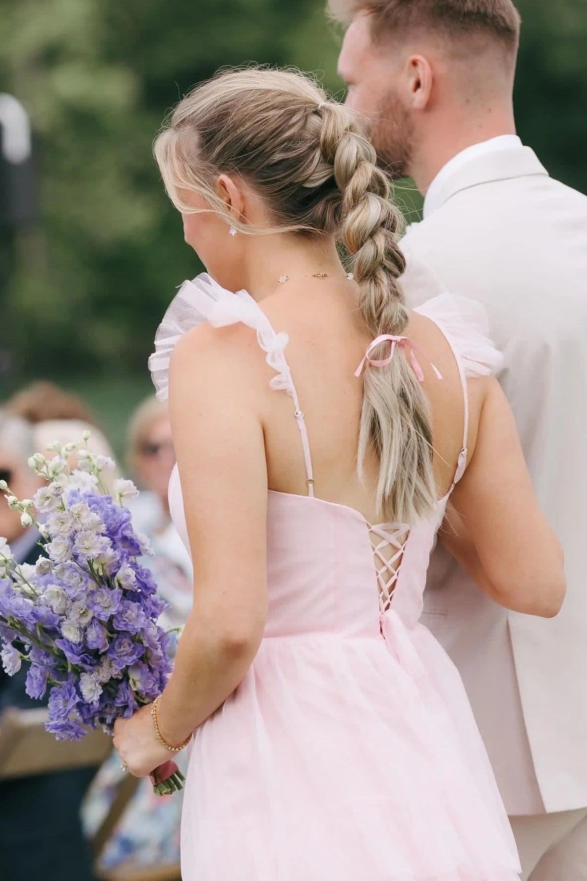 Ruffle Straps Tulle A-Line High Waist Split Bridesmaid Dress