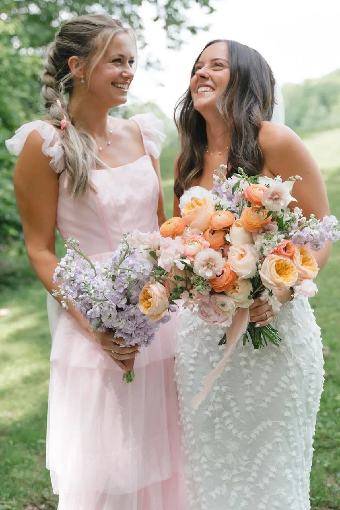 Ruffle Straps Tulle A-Line High Waist Split Bridesmaid Dress