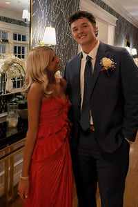 Ruffle Sweetheart Strapless Satin Fitted Pleated Party Prom Dress