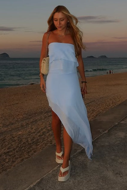 Ruffle Tiered Strapless Chiffon Leg Slit Party Prom Dress