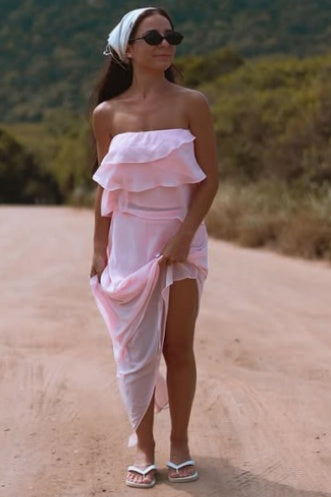 Ruffle Tiered Strapless Chiffon Leg Slit Party Prom Dress