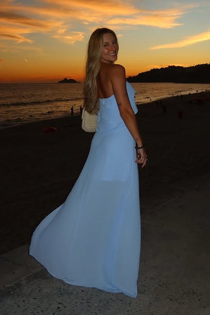 Ruffle Tiered Strapless Chiffon Leg Slit Party Prom Dress