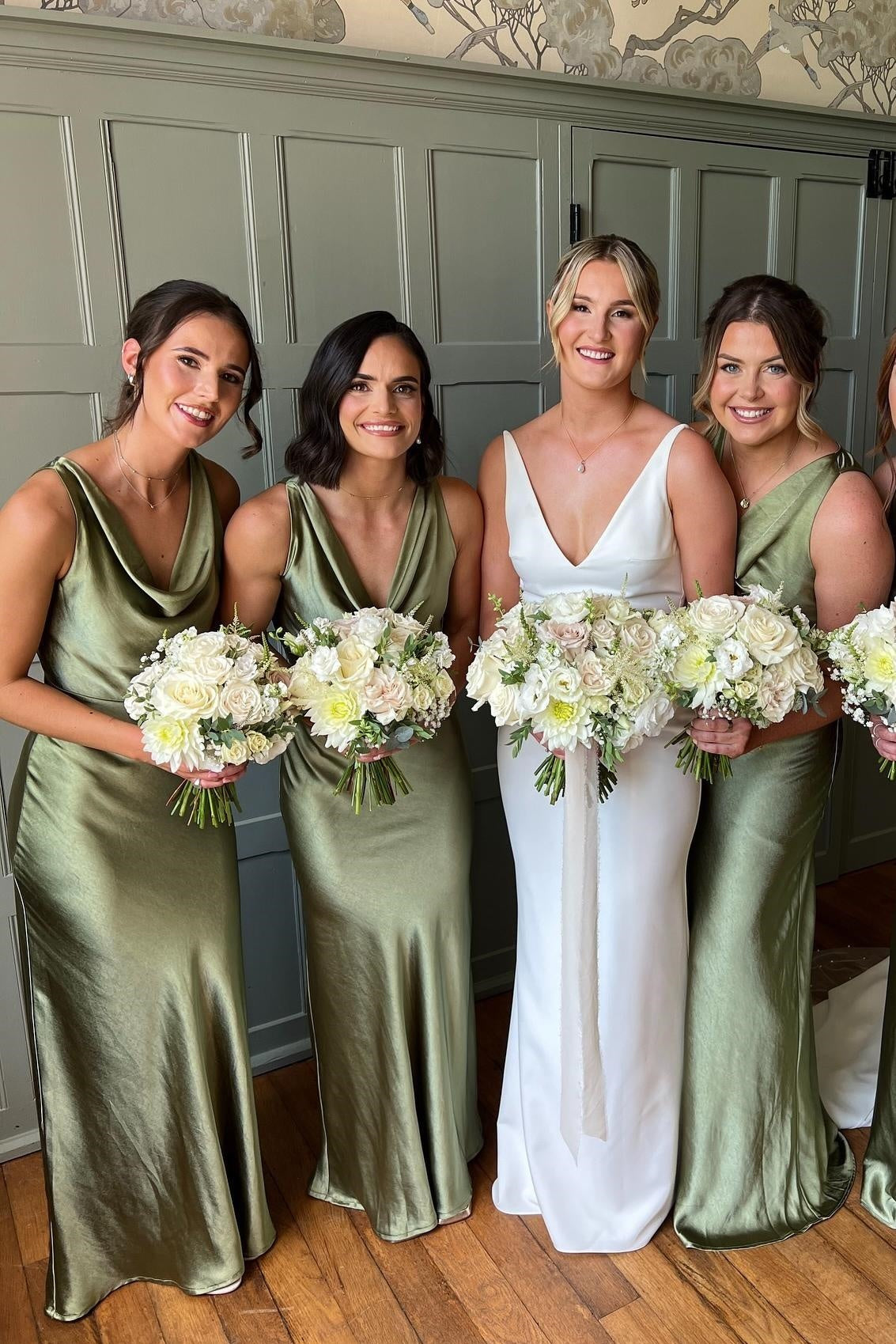 Sage Green V-Neck Sleeveless Satin Maxi Bridesmaid Dress