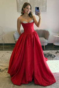 Satin A-Line Beaded Sweetheart Empire Party Prom Dress With Train