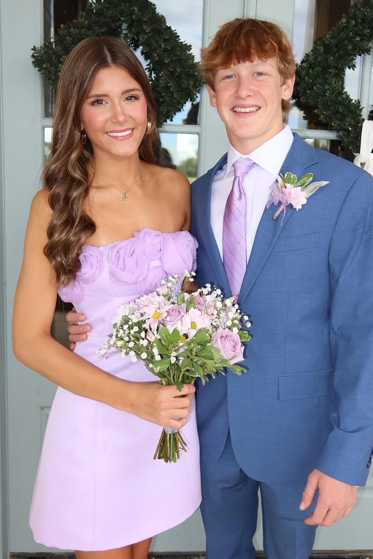 Satin A-Line Floral Strapless Fashion Homecoming Dress
