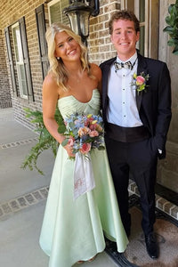 Satin A-Line Strapless Empire Floor-Length Party Prom Dress