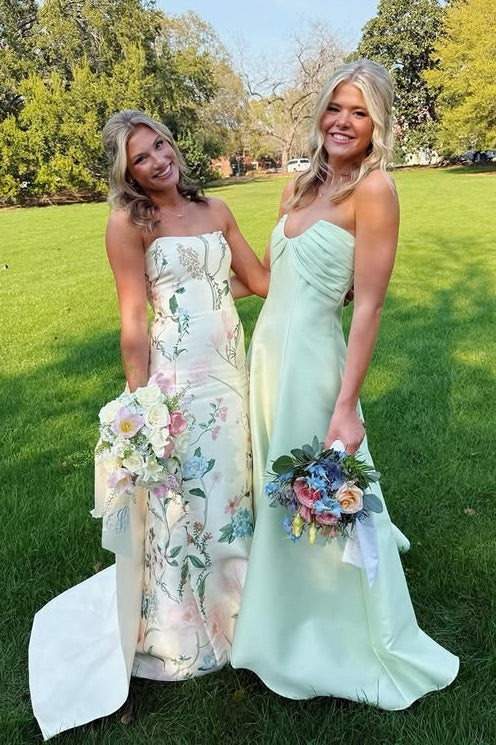 Satin A-Line Strapless Empire Floor-Length Party Prom Dress