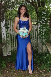 Satin And Lace Appliques Bateau Lace-Up Mermaid Party Prom Dress