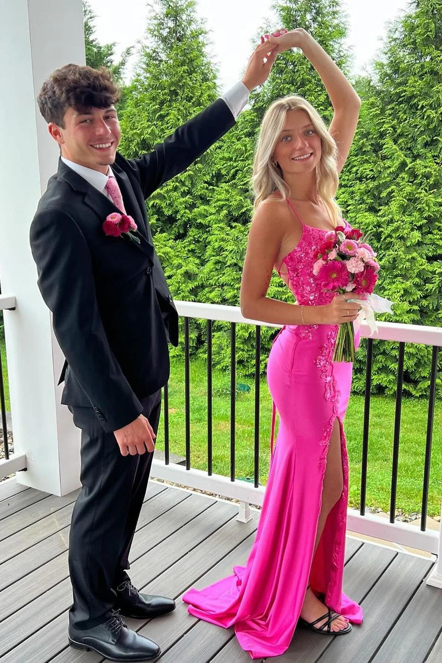Satin And Lace Appliques Bateau Lace-Up Mermaid Party Prom Dress