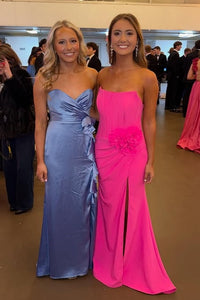 Satin Bateau Strapless Mermaid Floral Party Prom Dress With Train