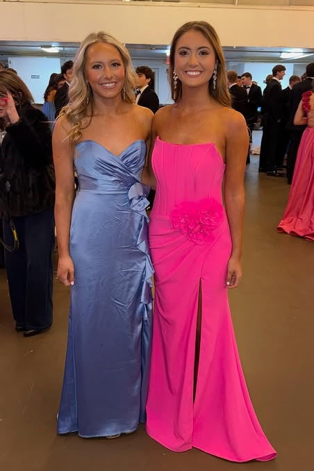 Satin Bateau Strapless Mermaid Floral Party Prom Dress With Train