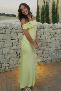 Satin Fitted Off-Shoulder Floor-Length Split Party Prom Dress
